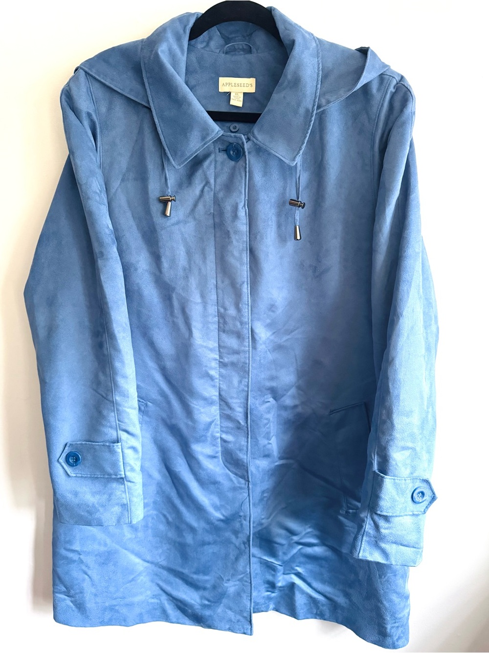 Appleseed’s Blue Hooded Trench Coat - Faux Suede Feel